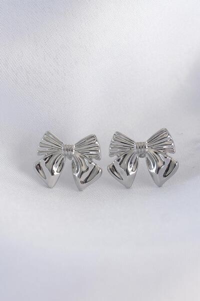 Celira Brass Silver Color Bow Earrings