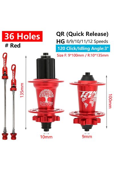 TANKE 36H Red QR TANKE 120 Click Hub 6 Bearing MTB Mountain Bike Hub Front Rear Thru HG 28 32 36 Holes Dis