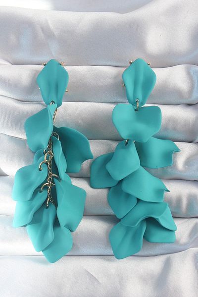 aylex Brass Turquoise Color Dangle Leaf Model Earrings