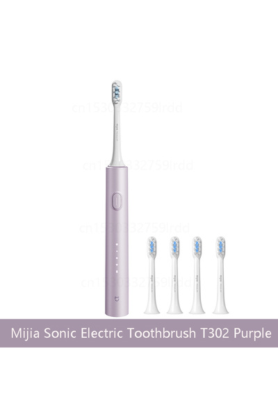 Mijia فرشاة أسنان كهربائية سونيك T302 من شاومي بنفسجية، 3 ألوان، 4 رؤوس فرشاة، مقاومة للماء IPX8، سلكية 360 درجة