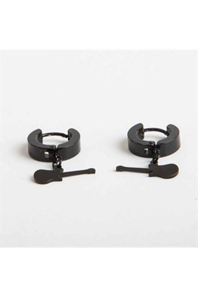 sarıyer silver Steel Hoop Earrings with Guitar Figure
