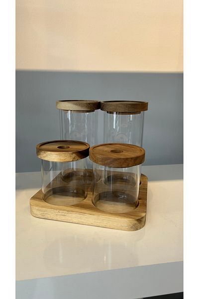 İpek Home Acacia Spice Rack Set with Stand, Vacuum Lid