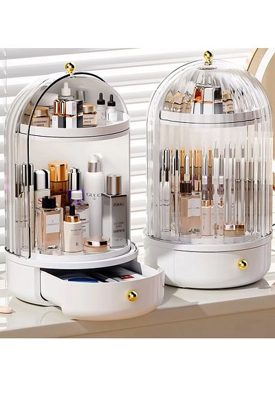 Kitchen Life Suport de prezentare cu sertar rotativ la 360 de grade cu raft Organizator de machiaj cosmetic / Organizator de bijuterii