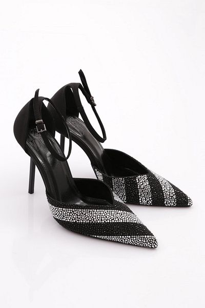 DGN 4549 Black Satin - Women's Ankle Strap Heeled Shoes