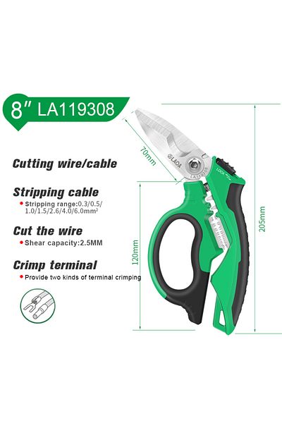 LAOA 8 inch LAOA Electrician Scissors 8 Inch Heavy Duty Curved Shears with Labor-saving Springs Cutting W