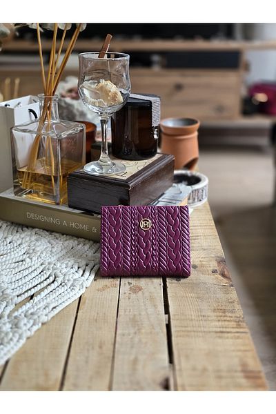 Moom Bag Women's Purple Woven Pattern Square Card Holder Detailed Wallet