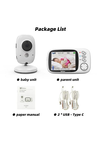 Choice جهاز مراقبة الأطفال اللاسلكي من تاكتارك BM603 بدون شاحن، مقاس 3.2 بوصة، مزود بترانيم مهدئة، رؤية ليلية تلقائية، بقدرة 2 واط