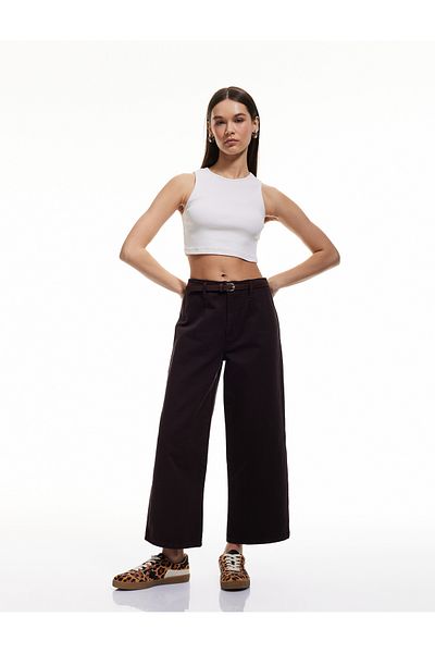 Koton Buttoned Cutout Wide Leg Belted Trousers - Wide Leg Jeans