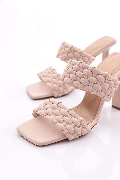 DGN C5215 Beige Nubuck Women's Heeled Slippers - Double Stripes, Multi