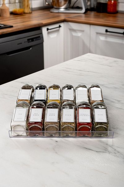 EVLE Set of 12 Silver Plexiglass Spice Shakers with Stand