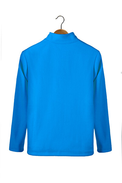 ADEGO Blue Half Zip Regular Fit Stand Collar Fleece Sweatshirt