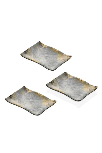 Külsan Melamine Serving Plate Set 3 Pcs Marble Color Size 19 Cm