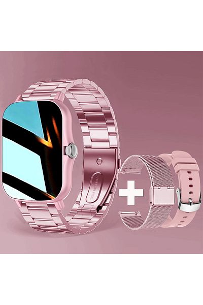 Choice Pink +2pc Straps Smart Watch Women Men Smartwatch Square Stainless Steel Smart Clock BT Call For Xia