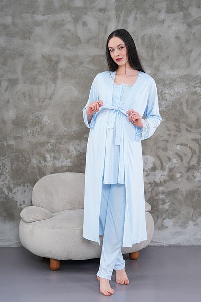 Pelin Set de pijamale de maternitate pentru femei, albastru, cu rochie de maternitate