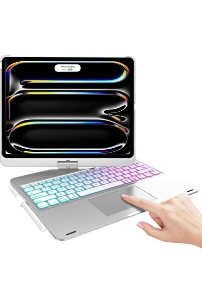 UnDePlus iPad Pro 13inç M4/M5 Kılıf Kablosuz Dönebilen Klavyeli Case Keyboard...