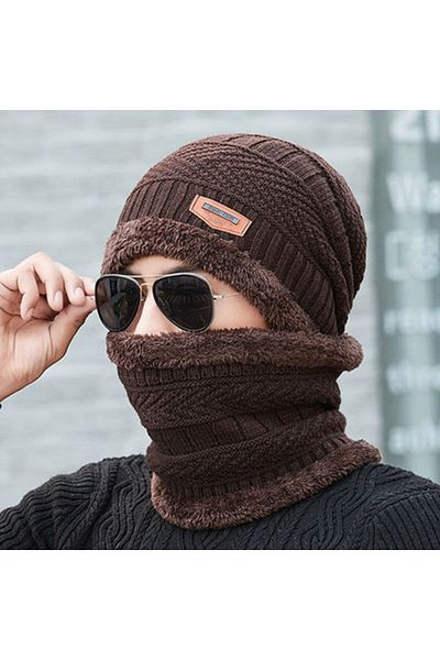 Choice 1PC Coffee Winter Fleece Scarf Hats Thicken Plush Warm Beanies Wool Knit Caps Men Women Outdoor Cycl