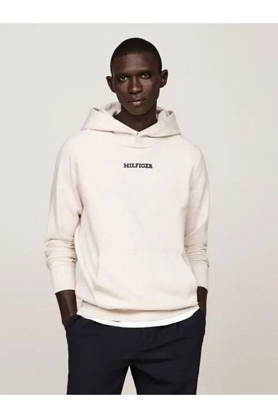 Tommy Hilfiger Hanorac alb pentru bărbați Monotype Heathered Oatmilk Tommy Hilfiger