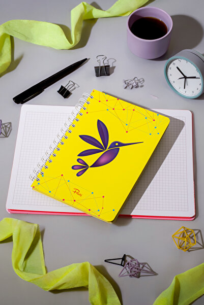 Prestij Hummingbird Neon Yellow Spiral Checked Notebook