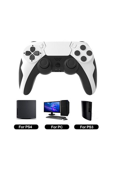 Choice لوحة ألعاب لاسلكية Gaminja P48 باللونين الأبيض والأسود مزودة بجيروسكوب بستة محاور لجهاز PS4 وPS3