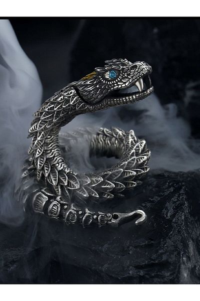 Choice 22cm E164 Handmade Retro Bracelet Men's High-end Sense Personality Medusa Rattlesnake Hip-hop Domine