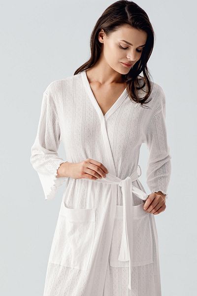 Artış Long Sleeve Openwork Stretchy Cotton Dressing Gown