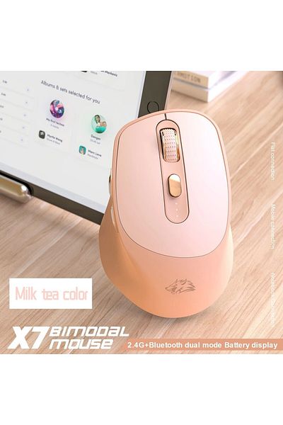 Choice ماوس لاسلكي X7 وردي 2.4 جيجا هرتز مع مؤشر بطارية قابل لإعادة الشحن 5 نقاط في البوصة قابلة للتعديل