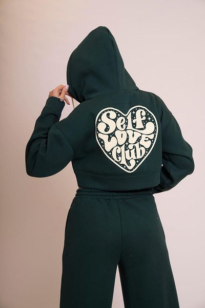 AFLOOW Muse Women's Oversize Zippered Hooded Crop Sweatshirt - Self Love Club Printed, Relaxed Fit