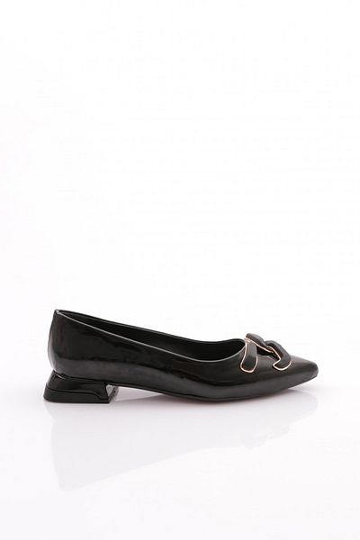DGN Women's Pointed Toe Metal Buckle Ballerinas Black Patent Leather 37172534