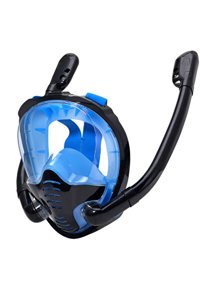 Choice قناع غطس كامل الوجه أسود/أزرق مقاس L/XL مع رؤية بانورامية بزاوية 180 د...
