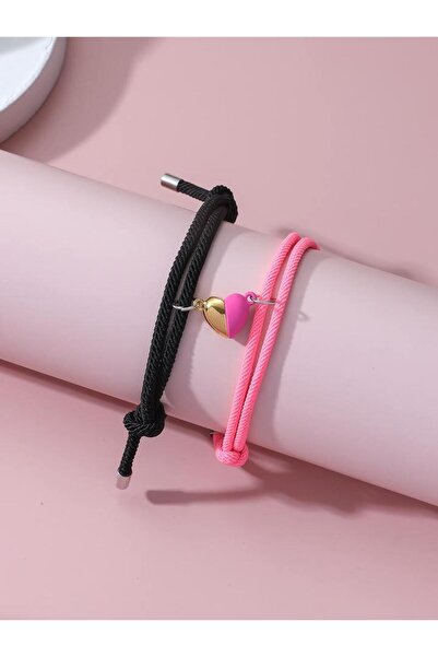 Choice حبل يد وردي مكون من قطعتين باللونين الأسود والأبيض والحب والمغناطيس لل...