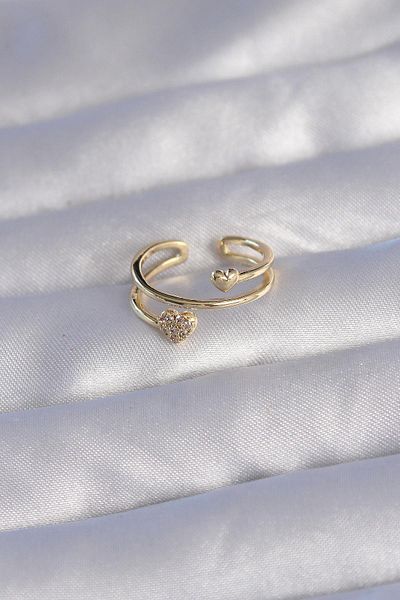 Celira Brass Gold Color Zircon Stone Heart Model Adjustable Ring