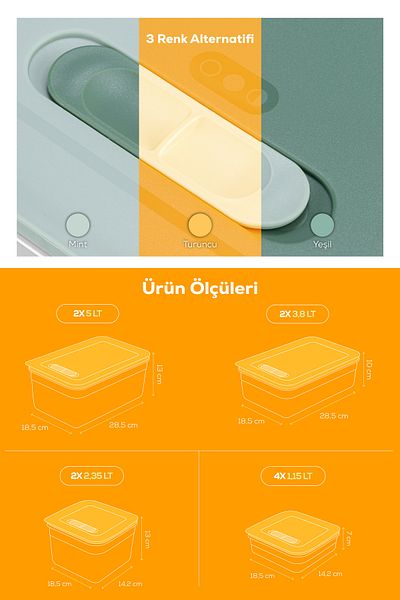 Vienev Adjustable Vegetable and Fruit Storage Container with 10 Air Ducts 4X(1.15 Lt) 2X(2.35-3.8-5 Lt) Orange
