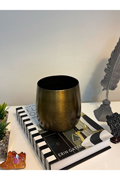 MY LOVE ÇİÇEKÇİLİK Lüx Eskitme Bronz Renk Paslanmaz Metal Cezve Saksı