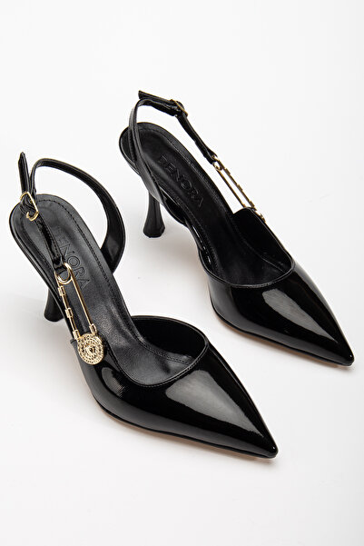 DENORA حذاء بكعب ستيليتو مفتوح من الخلف ومقدمة مدببة ومزود بإبزيم أسود من الج...