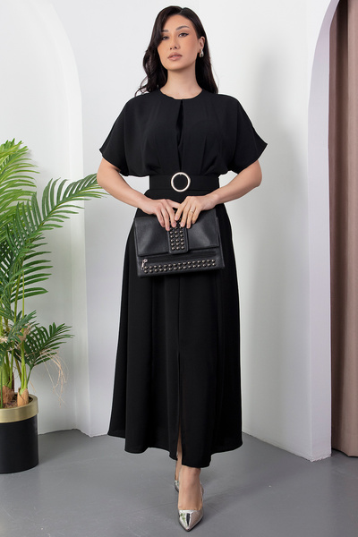 PULLIMM Bisiklet Yaka Yarasa Kol Kemerli Elbise DKS1055