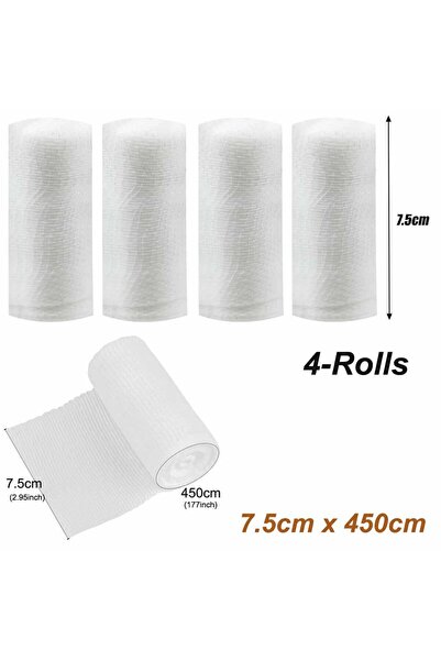 Choice 7.5 x 450cm 4 Rolls Gauze Bandage Roll with Tape - White Gauze Wrap Br...