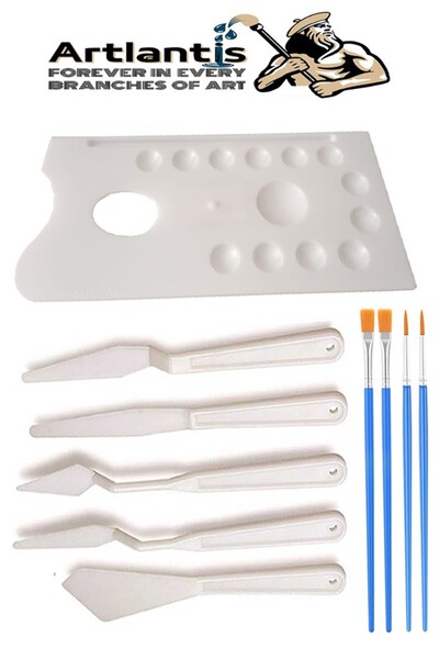 Artlantis Plastic Painting Palette with 13 Chambers - 5 Spatulas and Painting...