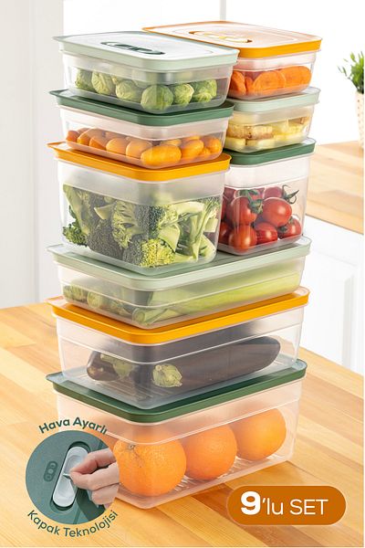 Vienev 9-Piece Air Channel Storage Container 4X(1.15 Lt) 2X(2.35 Lt) 1X(2.5-3.8-5 Lt) Colorful