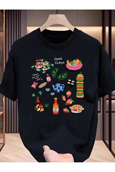 npLStore Unisex hrana Flash Štampano Oversize kroj 100% pamuk T-shirt