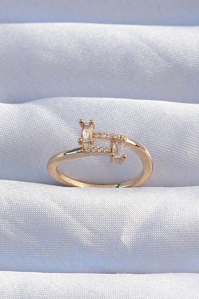 Celira Brass Gold Color Zircon Stone Geometric Adjustable Ring