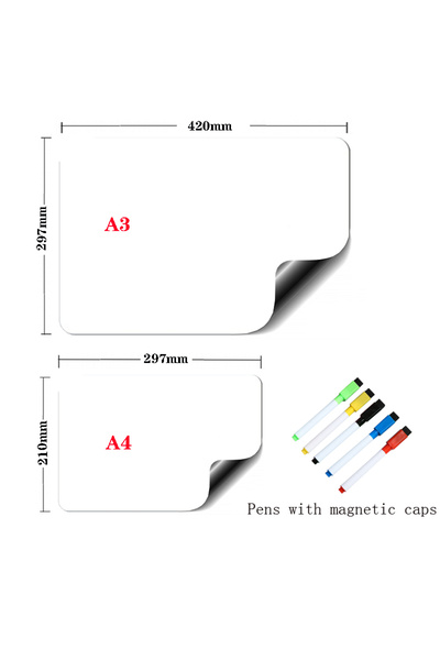 Choice لوح مسح جاف مغناطيسي بحجم A3 وA4 مع 5 أقلام وأقلام تحديد للثلاجة ولوح ...