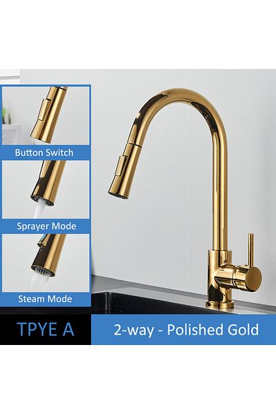Choice TYPE A Gold Quyanre Brushed Gold Kitchen Faucet Pull Out Kitchen Sink Water Tap Single Handle Mixer