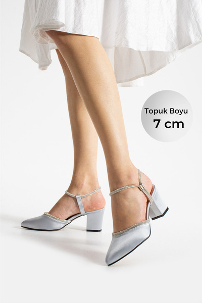 Karınca 1-971941 7cm Kadın Gümüş Taş Detaylı Abiye Stiletto Ayakkabı