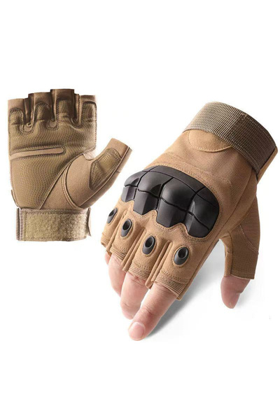 Choice قفازات تكتيكية خارجية بدون أصابع بلون رملي M، قفازات صلبة للصيد وركوب ...