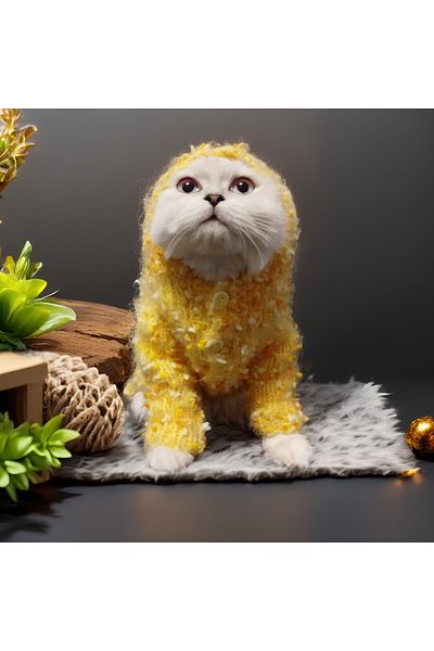 Lady Fify Beaded Hooded Yellow Cardigan for Cat Dog