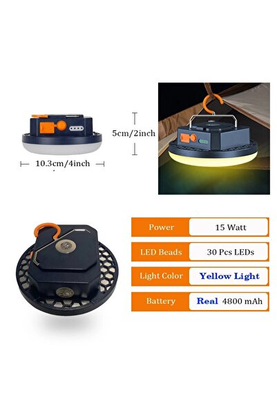 Choice UB-B15Y فانوس تخييم قوي قابل لإعادة الشحن مزود بمغناطيس ومصابيح يدوية محمولة LE