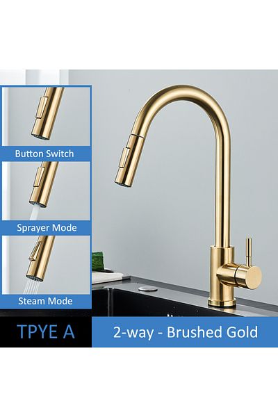 Choice TYPE A Brush Gold Quyanre Brushed Gold Kitchen Faucet Pull Out Kitchen Sink Water Tap Single Handle