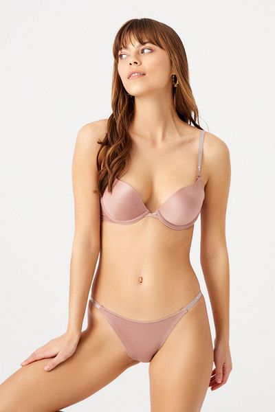 red iç giyim Set de chiloți sutien cu pudră cu sârmă și cu sârmă cu motiv Stripe Stone