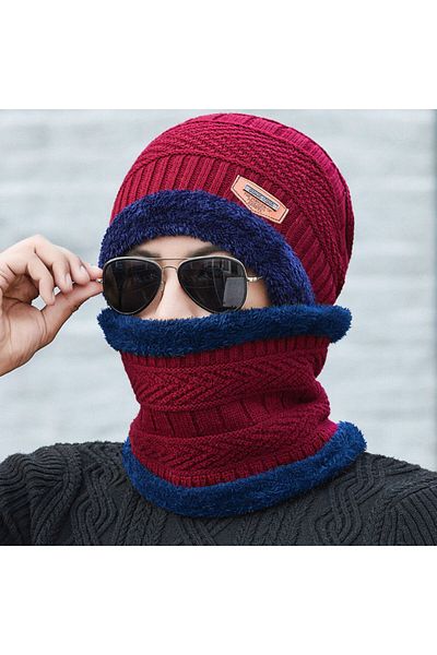 Choice 1PC Red Winter Fleece Scarf Hats Thicken Plush Warm Beanies Wool Knit Caps Men Women Outdoor Cycling