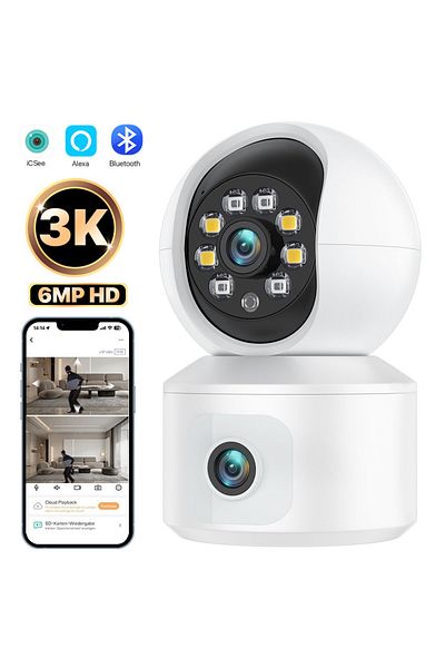 BMSOAR Eu Plug 6mp Add 32g 6mp Wifi Ip Camera Dual Lens Dual Screen Baby Monitor Home Security Camera Ptz A